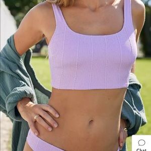 Aerie 2 Piece Lavender Lilac Purple Crinkle Bikini Scoop Medium NWT
